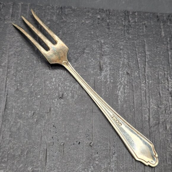 Vintage Sterling Silver 3 Tine Cocktail Fork Ornate Simple Handle Design HS255 - Picture 4 of 6